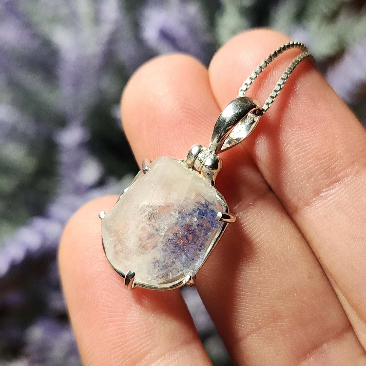 Fibrous Dumortierite in Quartz Pendant