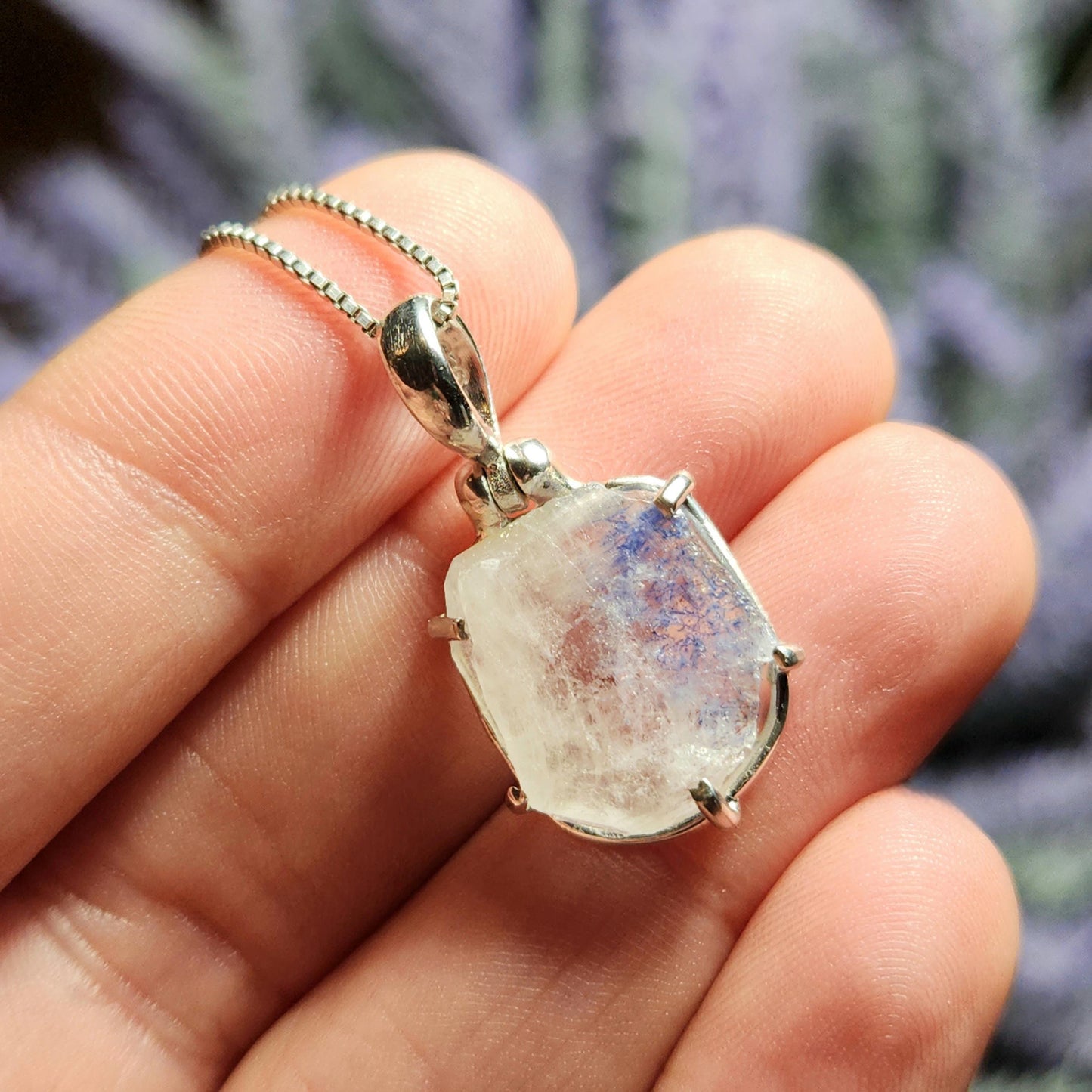 Fibrous Dumortierite in Quartz Pendant