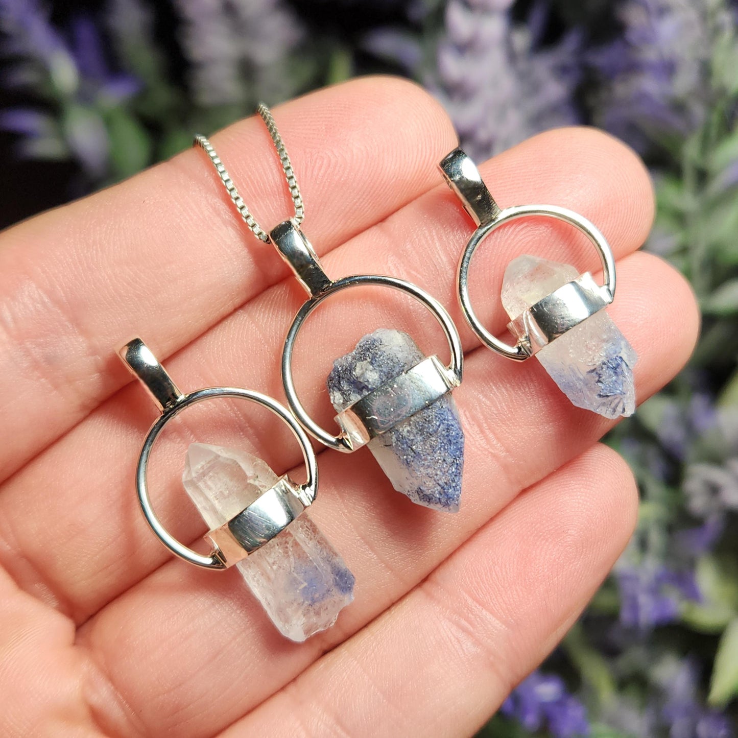 Fibrous Dumortierite in Quartz Pendant