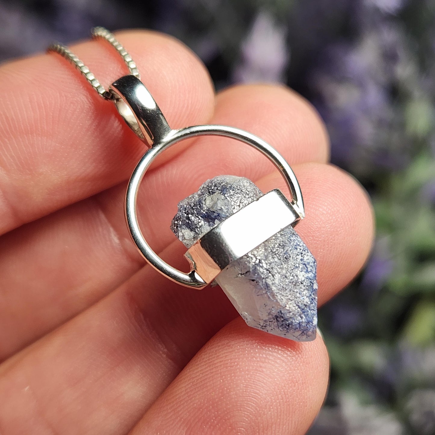 Fibrous Dumortierite in Quartz Pendant