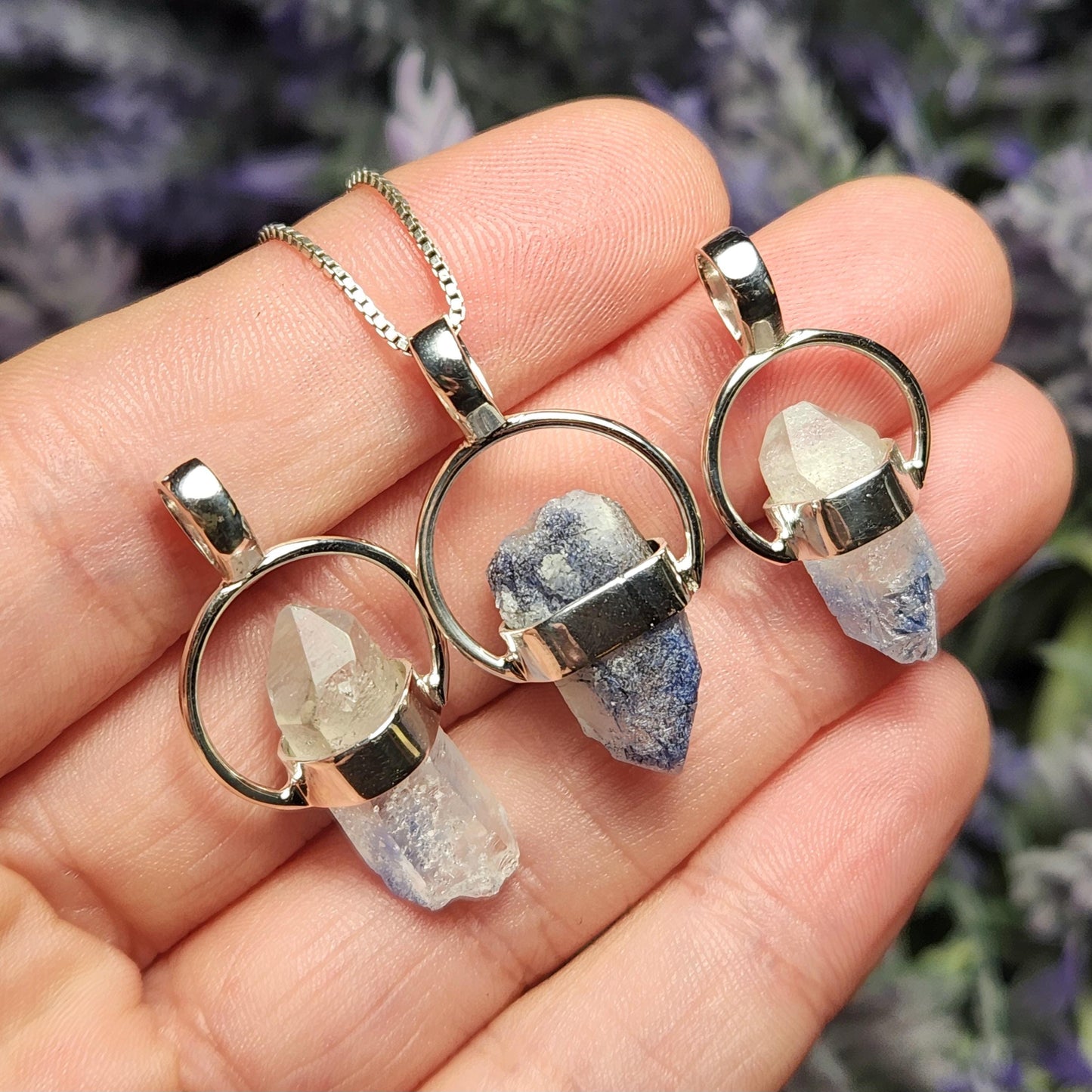 Fibrous Dumortierite in Quartz Pendant