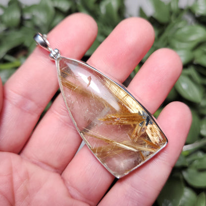 Natural Rutile Star in Quartz Pendant: Hematite & Angel Hair Golden Rutile Necklace