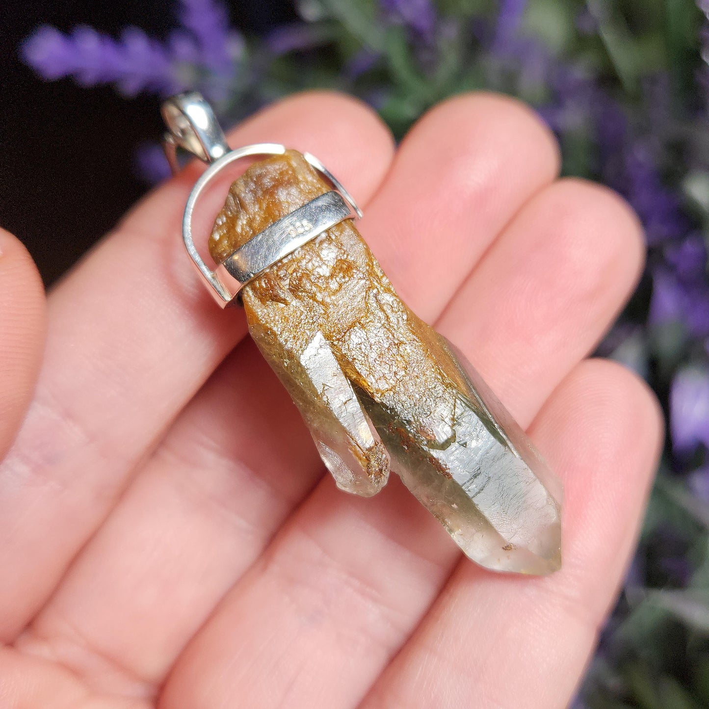 Green Amphibole Phantom Quartz Pendant