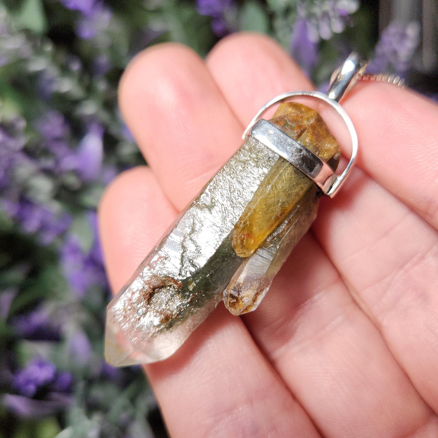 Green Amphibole Phantom Quartz Pendant