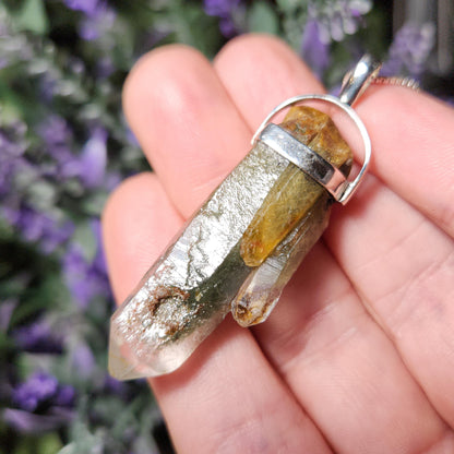 Green Amphibole Phantom Quartz Pendant