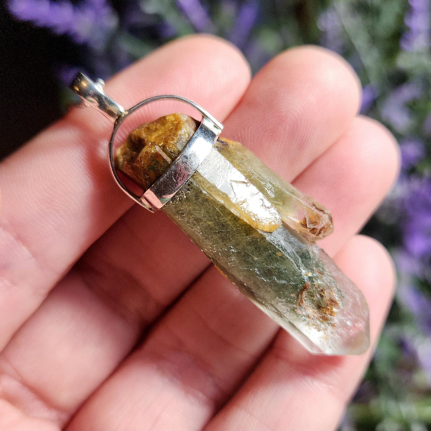 Green Amphibole Phantom Quartz Pendant