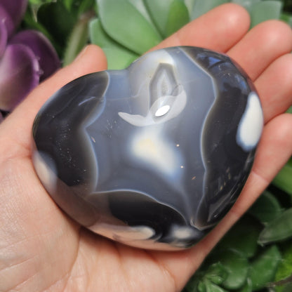 Orca Agate Heart Carving, Polished Agate Crystal Heart