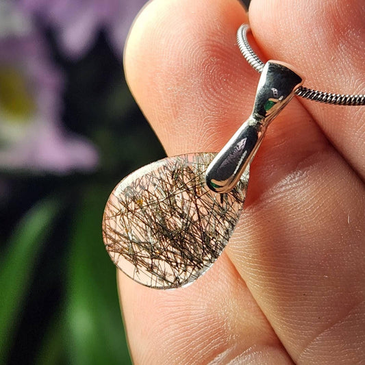 Black Tourmaline in Quartz Pendant