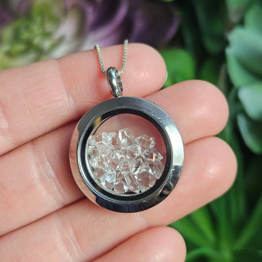 Herkimer Diamond Pendant, Herkimer Quartz Crystal Locket Necklace