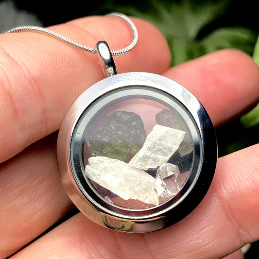 Moldavite & Natrolite Pendant