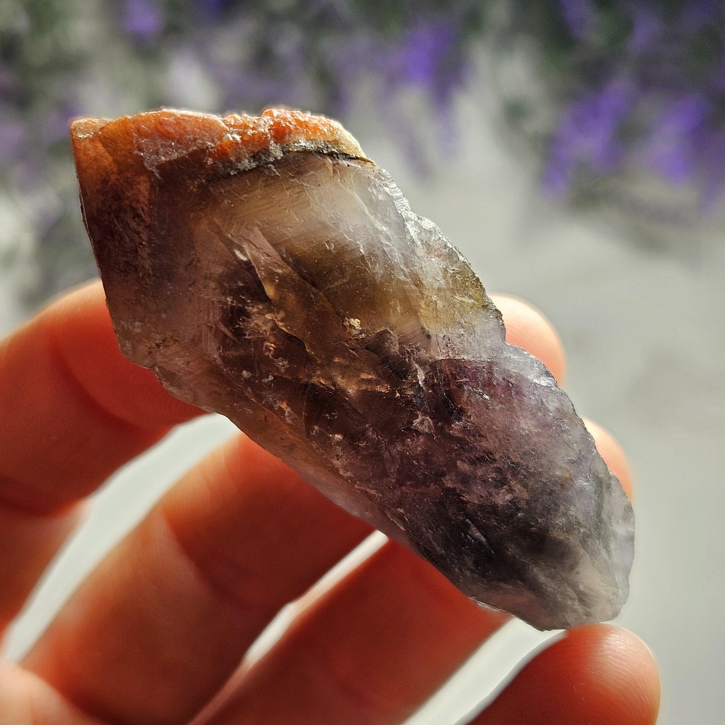 Red Capped Amethyst Crystal, Raw Hematite Amethyst Specimen