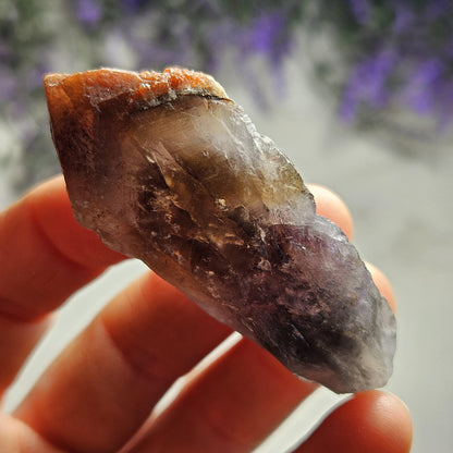 Red Capped Amethyst Crystal, Raw Hematite Amethyst Specimen