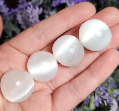 Selenite Crystal, Polished Selenite Sphere Carving, Tumbled Stone