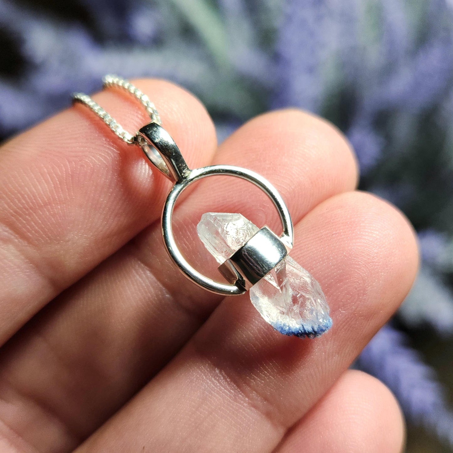 Fibrous Dumortierite in Quartz Pendant