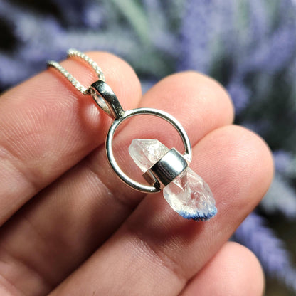 Fibrous Dumortierite in Quartz Pendant