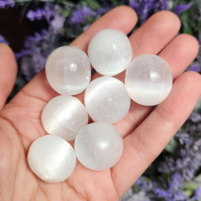 Selenite Crystal, Polished Selenite Sphere Carving, Tumbled Stone