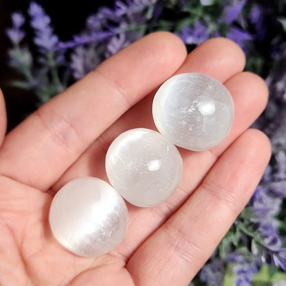 Selenite Crystal, Polished Selenite Sphere Carving, Tumbled Stone