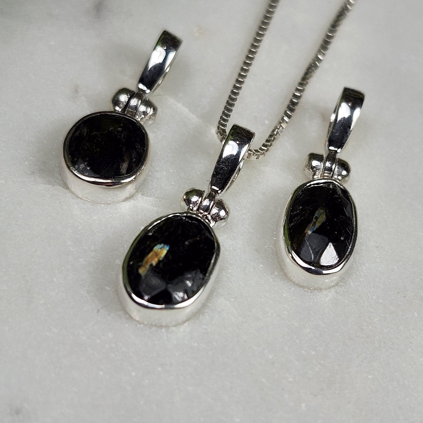 Greenland Nuummite Sterling Silver Pendant: Rare Authentic Nuummite Crystal Jewelry