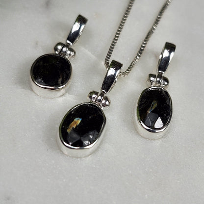 Greenland Nuummite Sterling Silver Pendant: Rare Authentic Nuummite Crystal Jewelry