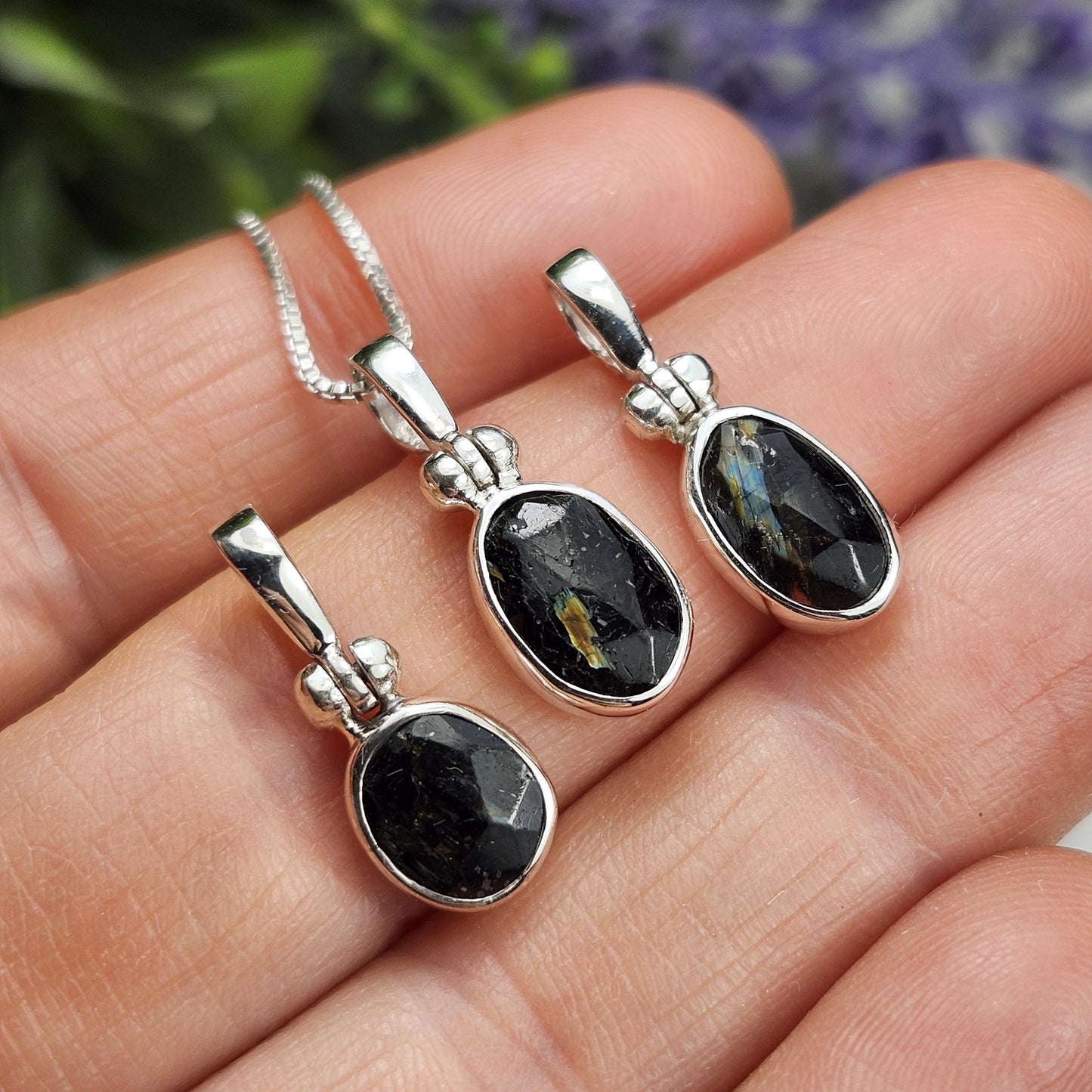 Greenland Nuummite Sterling Silver Pendant: Rare Authentic Nuummite Crystal Jewelry