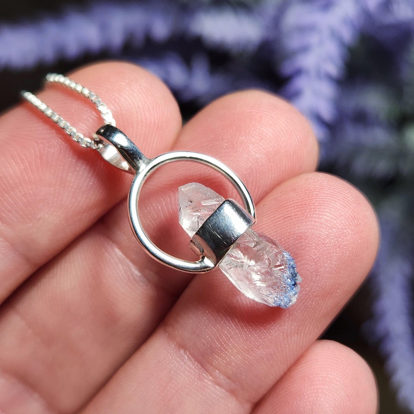 Fibrous Dumortierite in Quartz Pendant