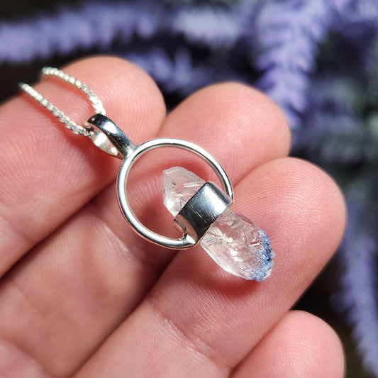 Fibrous Dumortierite in Quartz Pendant