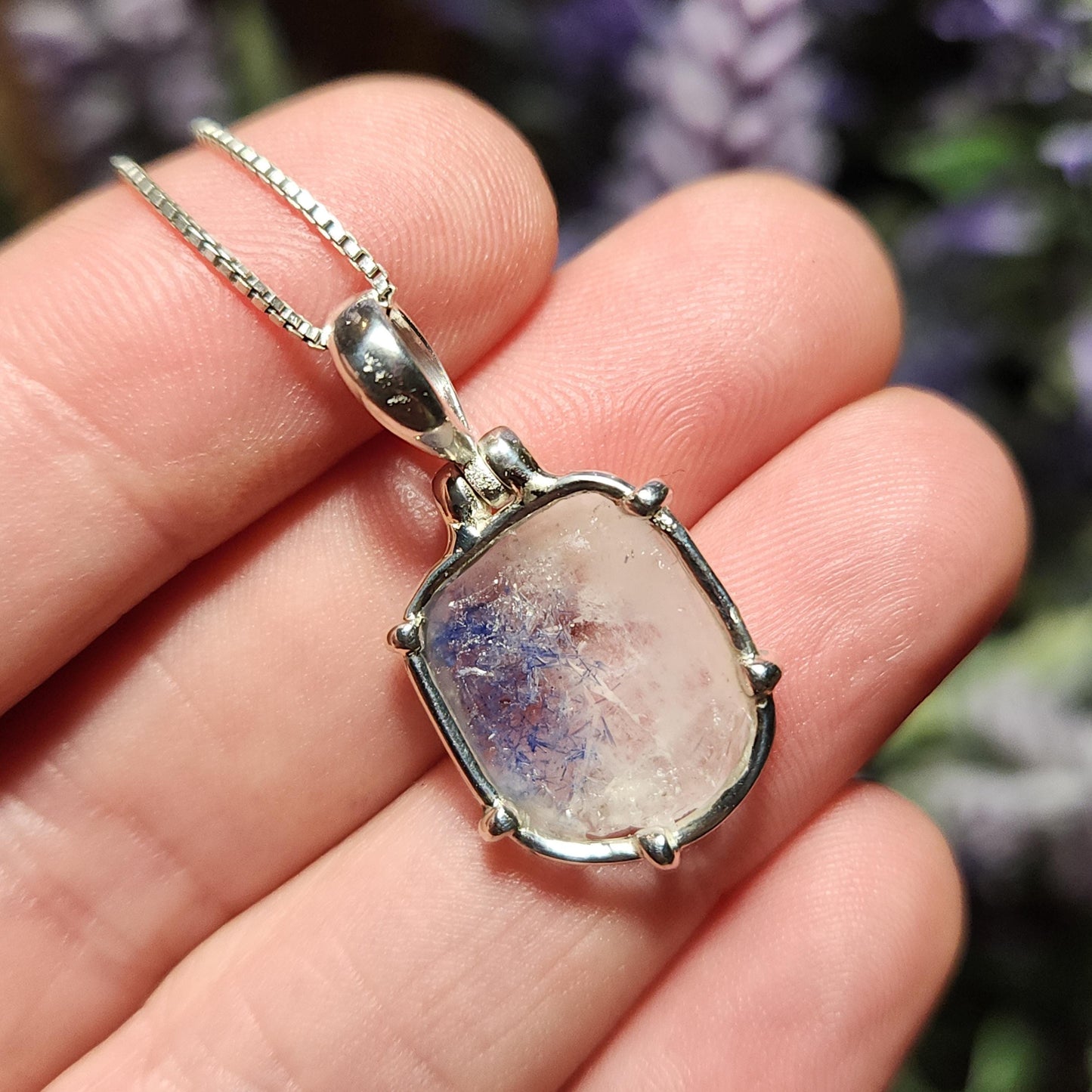 Fibrous Dumortierite in Quartz Pendant