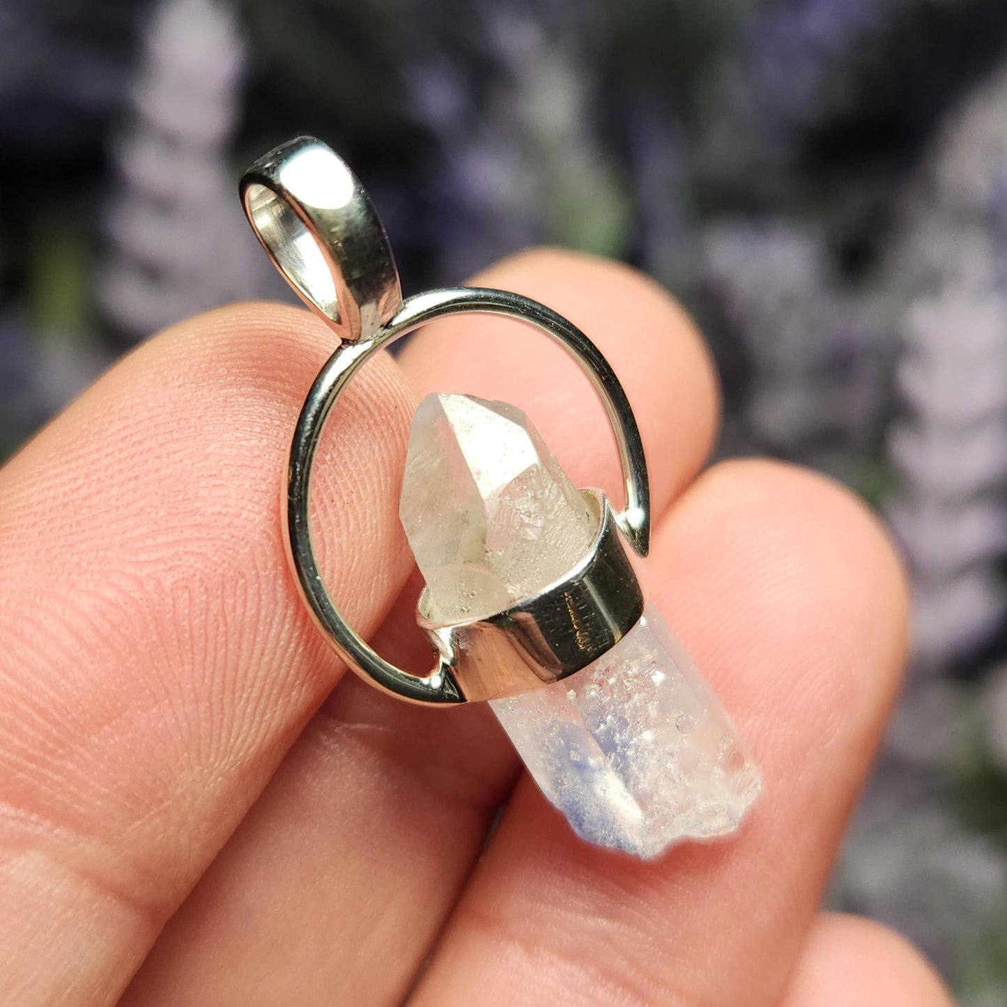 Fibrous Dumortierite in Quartz Pendant