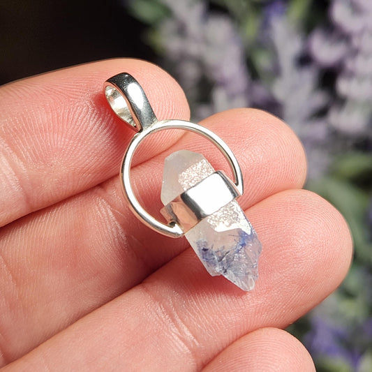 Fibrous Dumortierite in Quartz Pendant