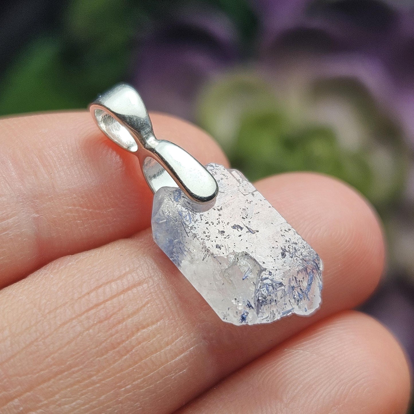 Fibrous Dumortierite in Quartz Pendant