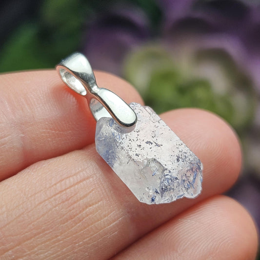 Fibrous Dumortierite in Quartz Pendant