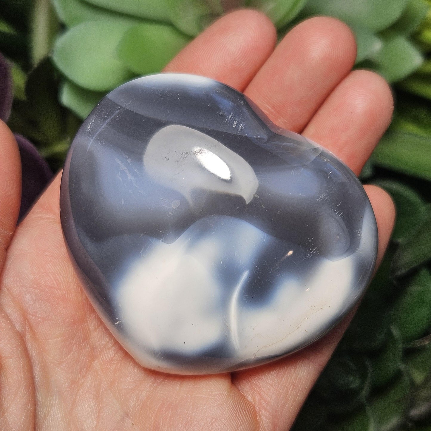 Orca Agate Heart Carving, Polished Agate Crystal Heart