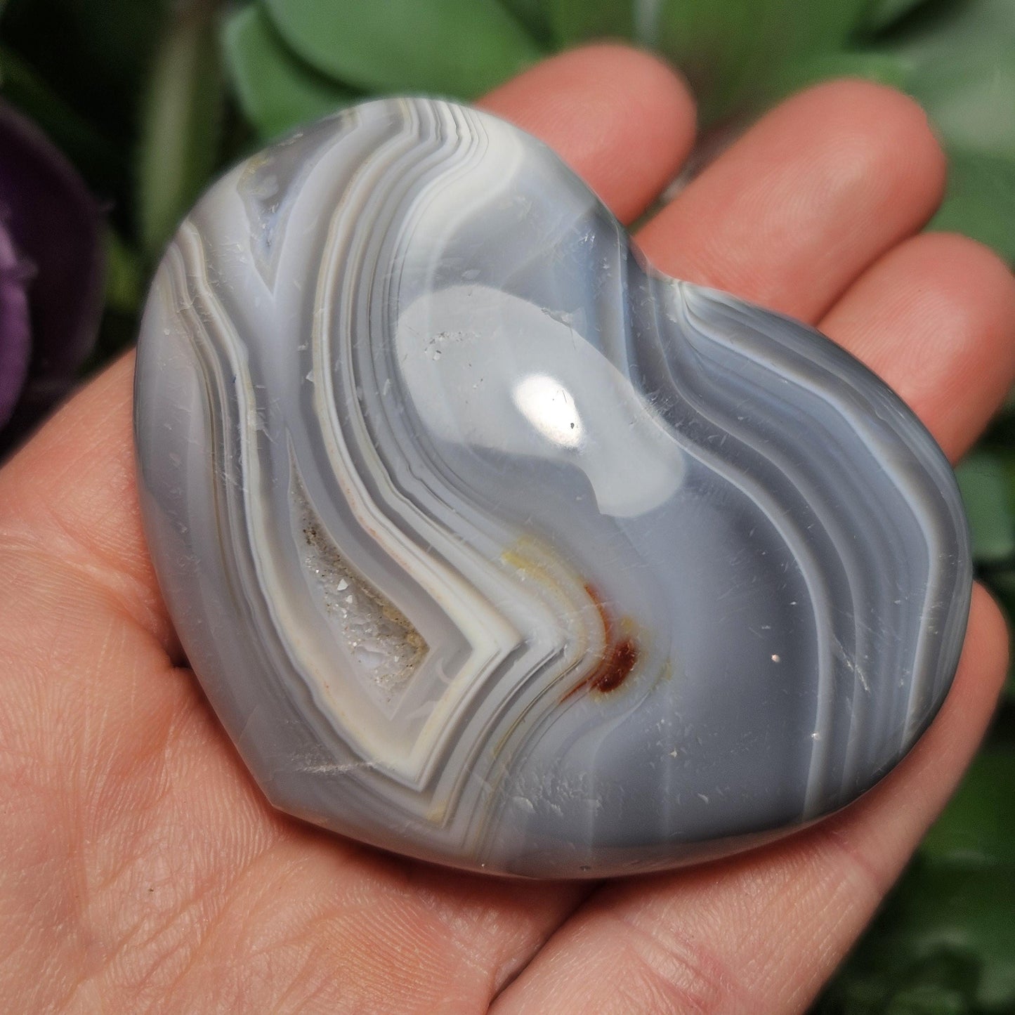 Orca Agate Heart Carving, Polished Agate Crystal Heart