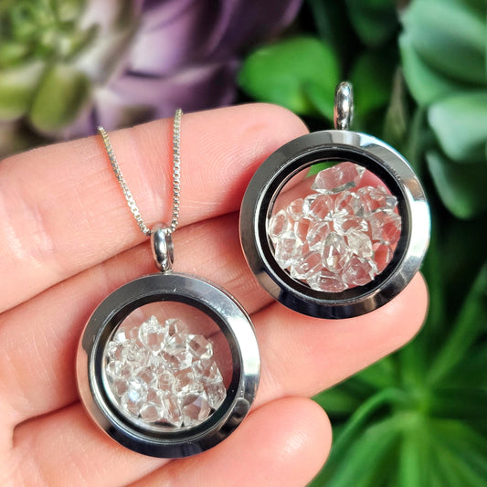 Herkimer Diamond Pendant, Herkimer Quartz Crystal Locket Necklace