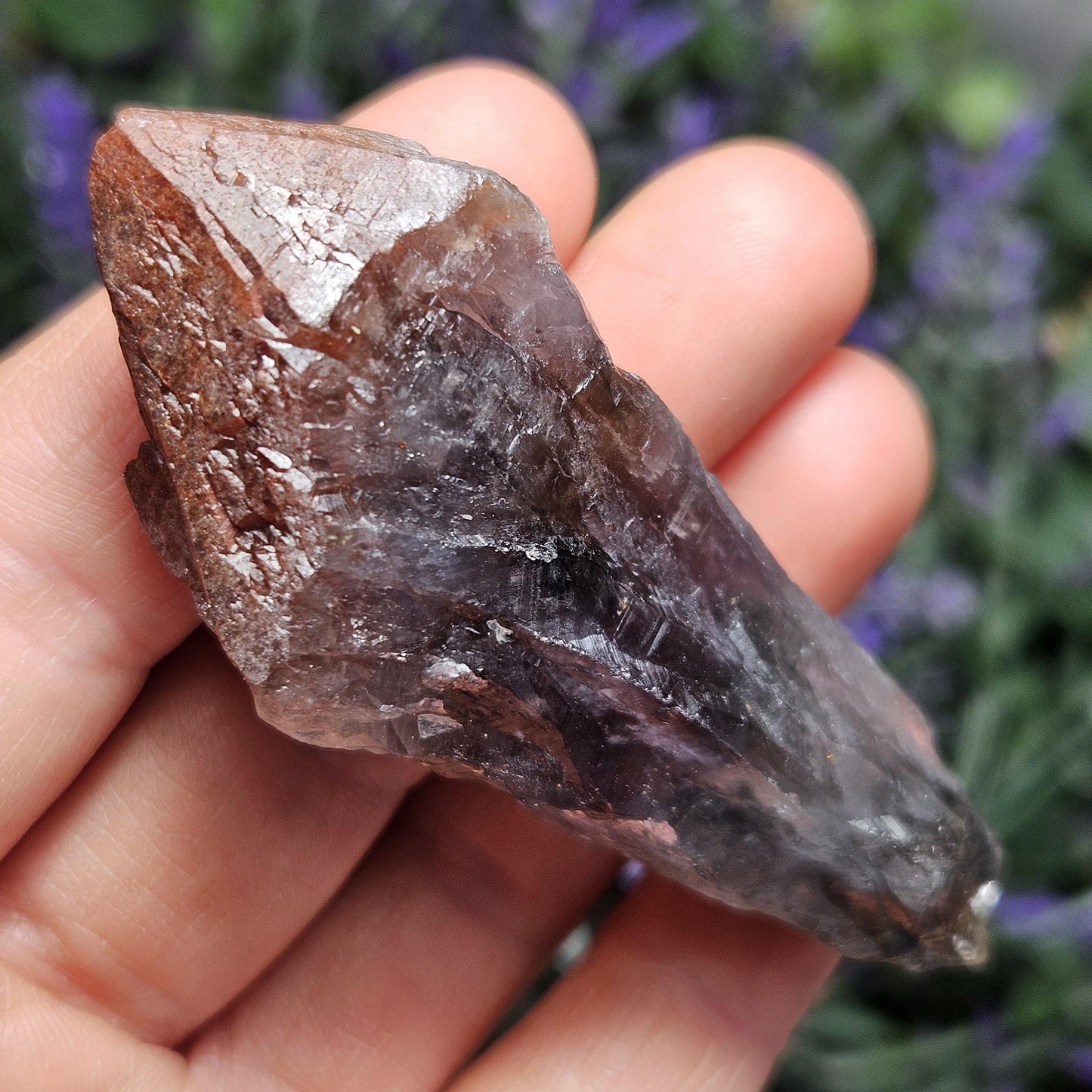 Red Capped Amethyst Crystal, Raw Hematite Amethyst Specimen