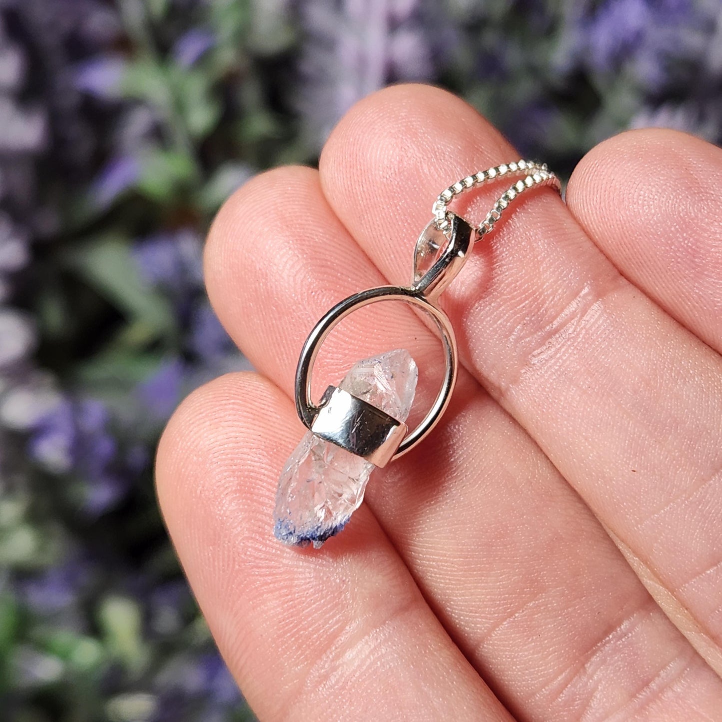 Fibrous Dumortierite in Quartz Pendant