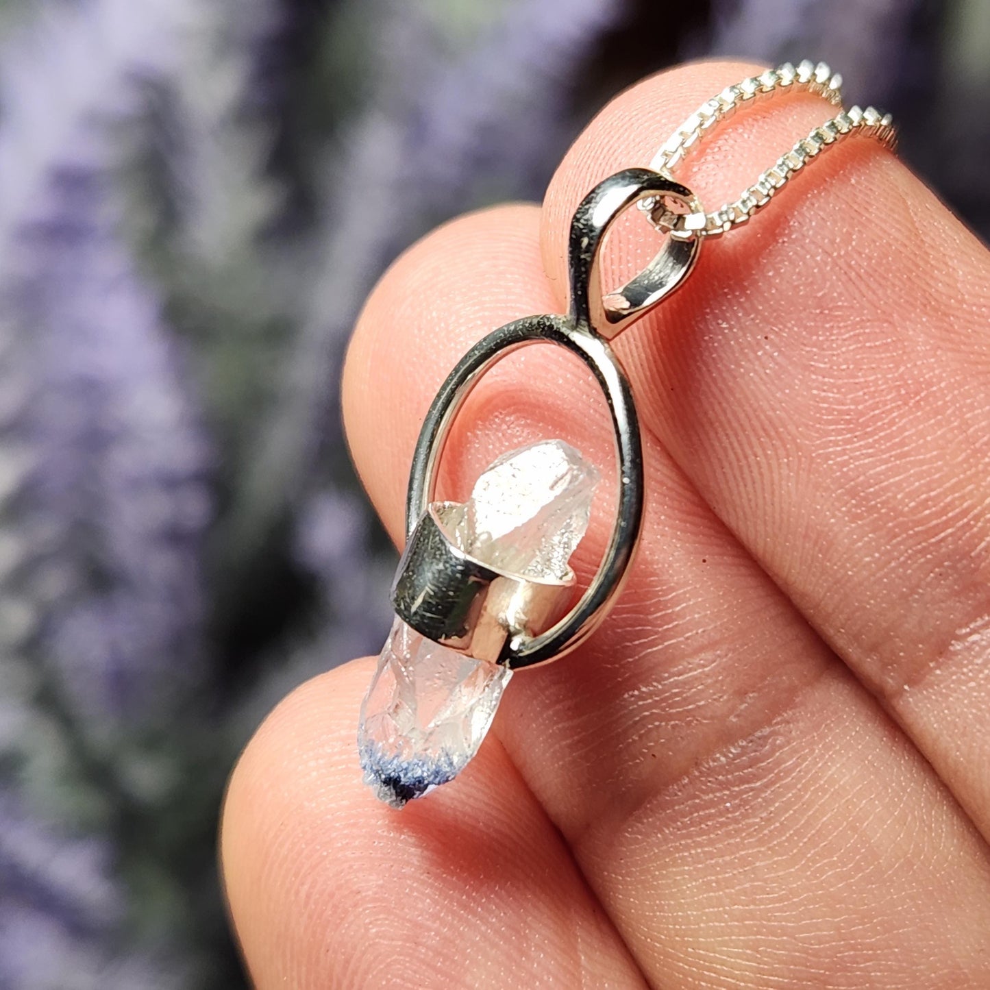 Fibrous Dumortierite in Quartz Pendant