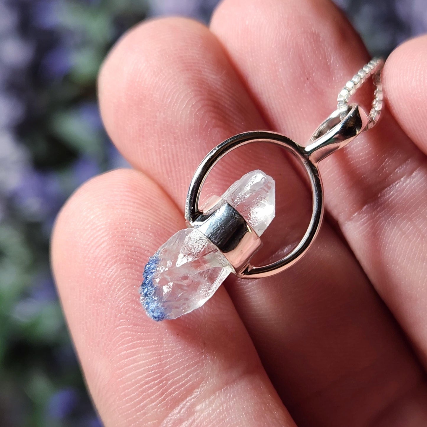 Fibrous Dumortierite in Quartz Pendant