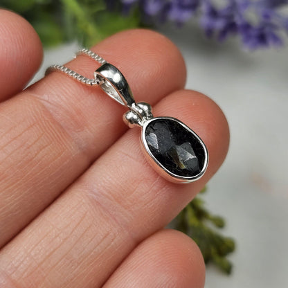 Greenland Nuummite Sterling Silver Pendant: Rare Authentic Nuummite Crystal Jewelry