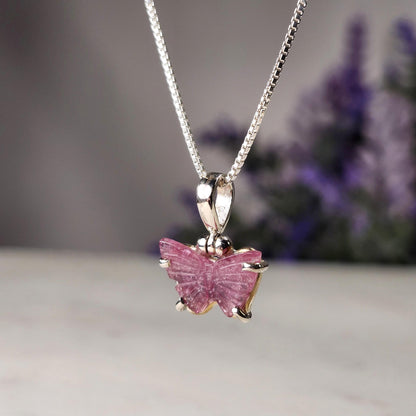 Pink Tourmaline Butterfly Pendant