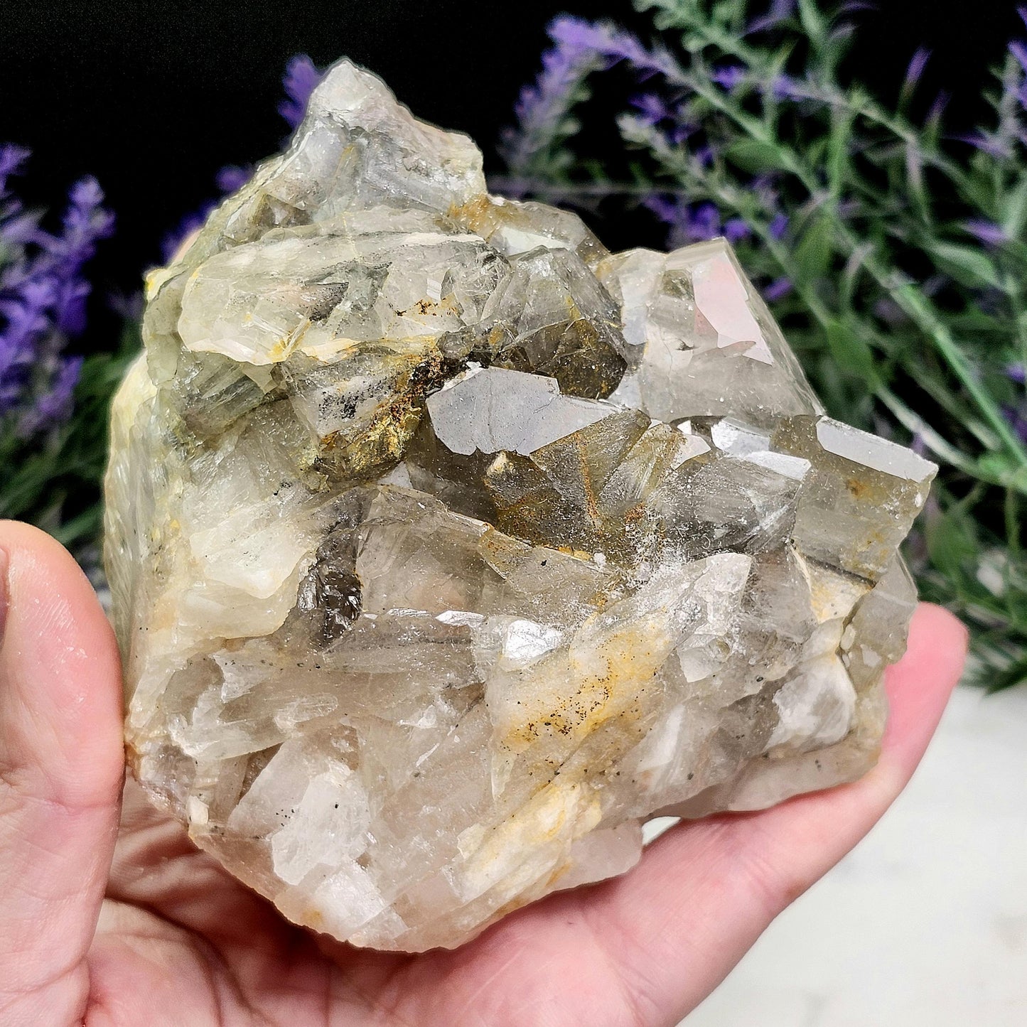 Tabular Black Barite with Marcasite