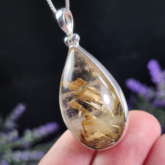 Hematite Rutilated Quartz Pendant