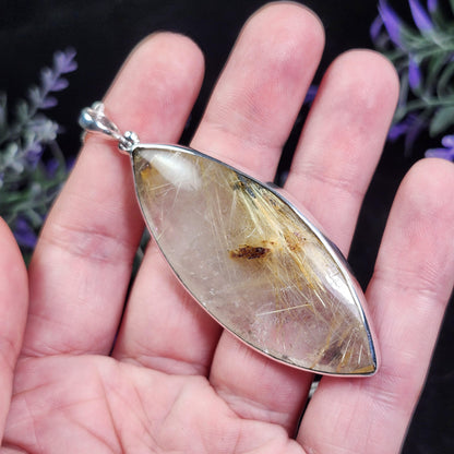 Rutile Hematite Star in Quartz Pendant, Natural Brazilian Crystal Cabochon in Sterling Silver