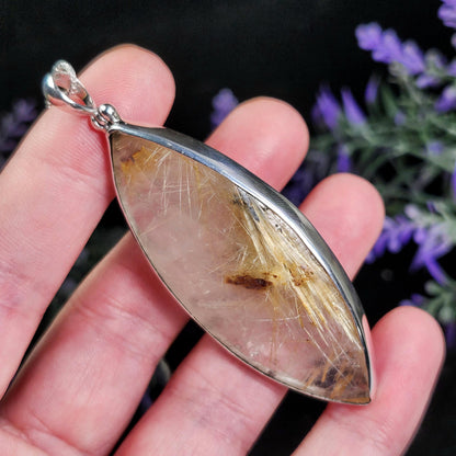 Rutile Hematite Star in Quartz Pendant, Natural Brazilian Crystal Cabochon in Sterling Silver