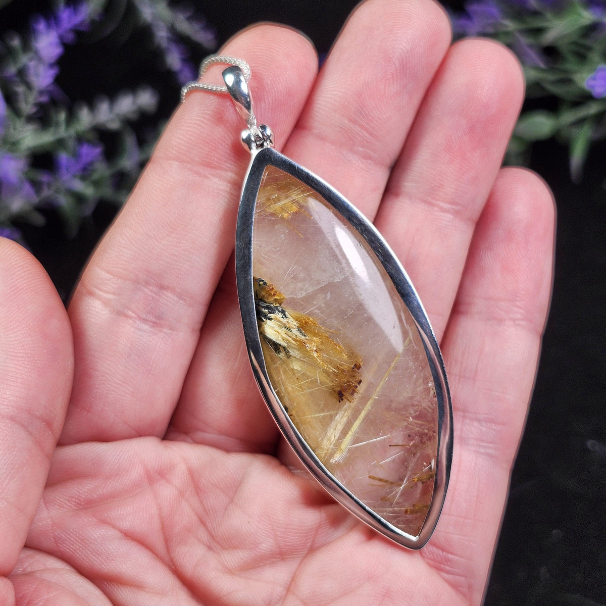 Rutile Hematite Star in Quartz Pendant, Natural Brazilian Crystal Cabochon in Sterling Silver