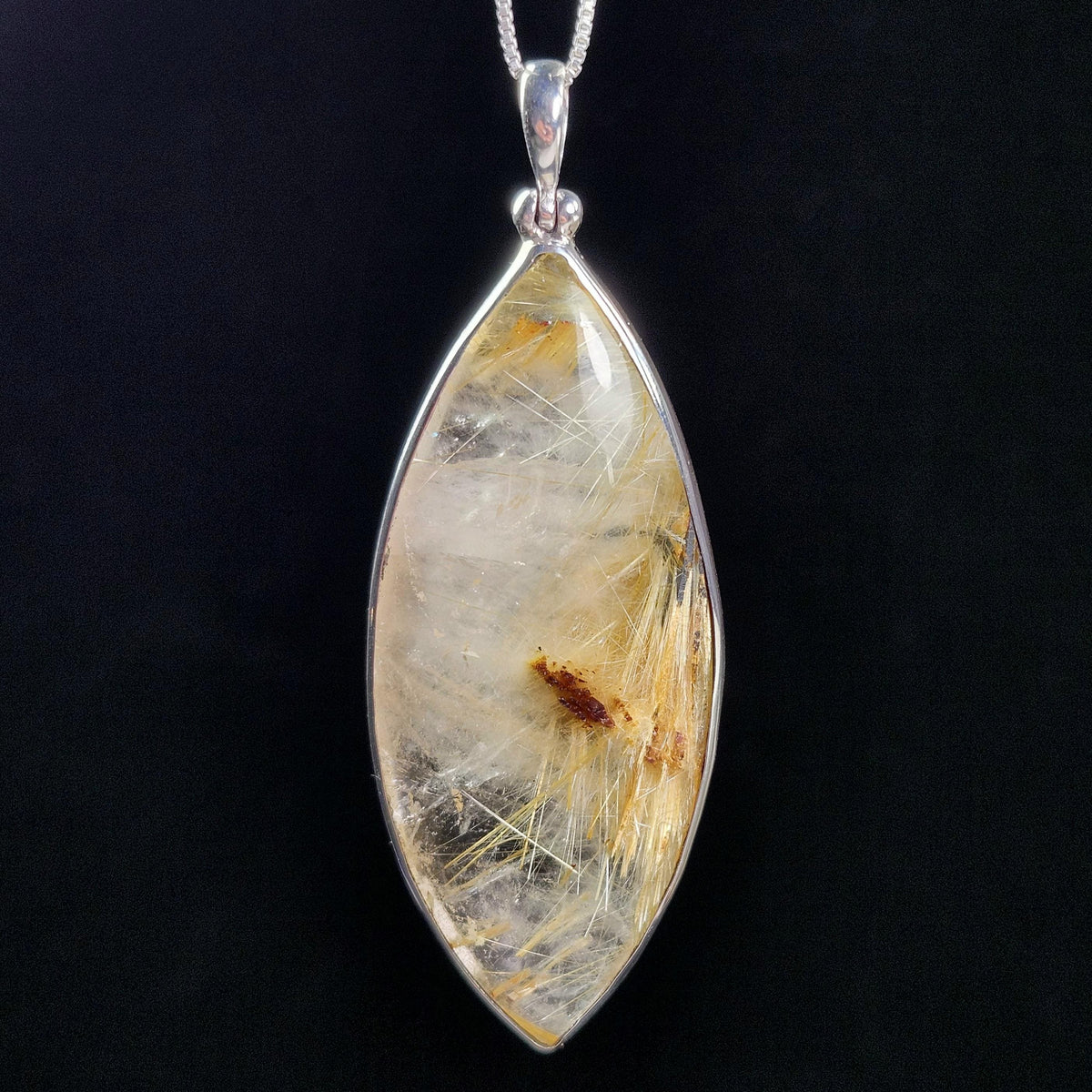 Rutile Hematite Star in Quartz Pendant, Natural Brazilian Crystal Cabochon in Sterling Silver
