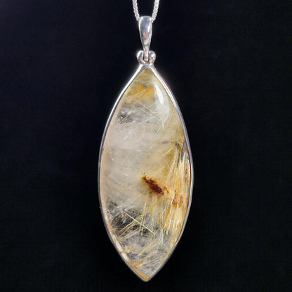 Rutile Hematite Star in Quartz Pendant, Natural Brazilian Crystal Cabochon in Sterling Silver