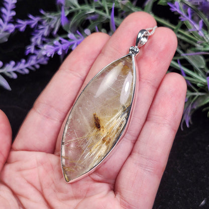 Rutile Hematite Star in Quartz Pendant, Natural Brazilian Crystal Cabochon in Sterling Silver