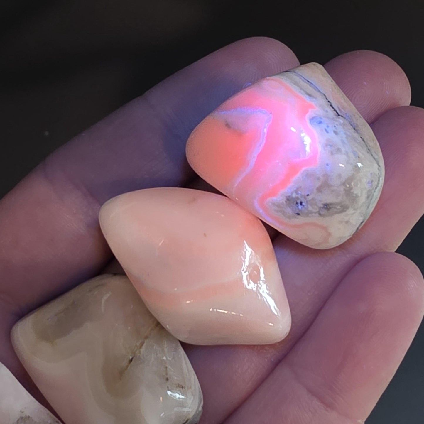 Pink Mangano Calcite Crystal, UV Reactive Specimen, Tumbled Pink Calcite