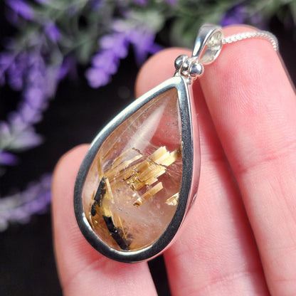 Hematite Rutilated Quartz Pendant